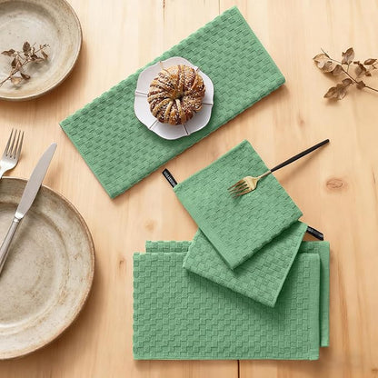 Homaxy 100% Cotton Kitchen Towels and Dishcloths Set, 12 x 12 & 15 x 25 Inches, Set of 10 Bulk Terry Cloth Dish Towels, Super Soft and Absorbent Hand Towel with Hanging Loop, Grass Green