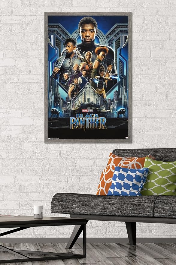 Trends International Marvel Cinematic Universe - Black Panther - Group One Sheet Wall Poster, 22.375" x 34", Barnwood Framed Version