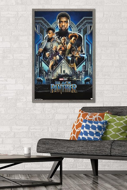 Trends International Marvel Cinematic Universe - Black Panther - Group One Sheet Wall Poster, 22.375" x 34", Barnwood Framed Version