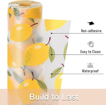 Cooyes Shelf Liner, Non-Adhesive Cabinet Liners for Kitchen Drawers, Shelves, Refrigerator, Pantry Storage, Bathroom Closet, Fridge, Durable Waterproof EVA Mats(17.5" W x 120" L, Yellow Lemon)