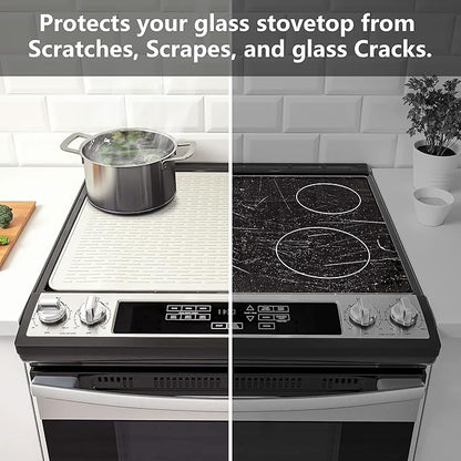 YUHFERA Stove Top Cover for Electric Stove - Silicone Stove Mat for Glass Top, Glass Cooktop Protector, XL Dish Drying Mats for Kitchen,Oven Covers for Electric Stove (Beige,28 x 20)