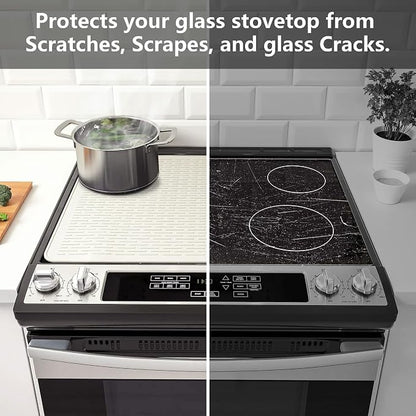 YUHFERA Stove Top Cover for Electric Stove - Silicone Stove Mat for Glass Top, Glass Cooktop Protector, XL Dish Drying Mats for Kitchen,Oven Covers for Electric Stove (Beige,30 x 21)