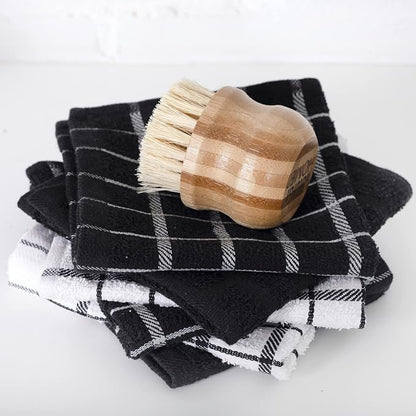 Ritz Premium 3-Pack Kitchen Towel & 6-Pack Dish Cloth Set - Highly Absorbent, Super Soft, Long-Lasting, 100% Cotton Terry Drying Cleaning Cloths, Black
