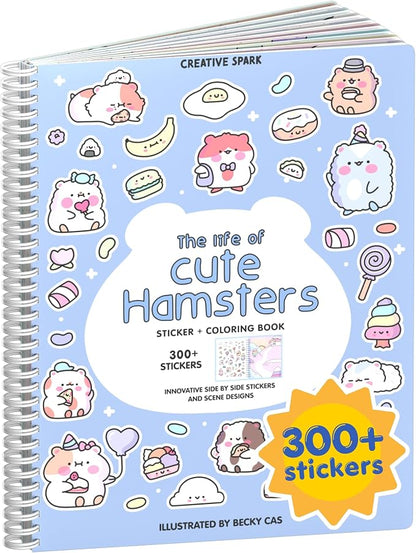 Hamster 300+ Sticker Book by Cupkin Cute Coloring & Sticker Activity Book, Road Trip Essentials, 8 Stickers Scenes, Children's Crafts Toddlers for Ages 2–8 Years, Toddler Airplane Travel Essentials