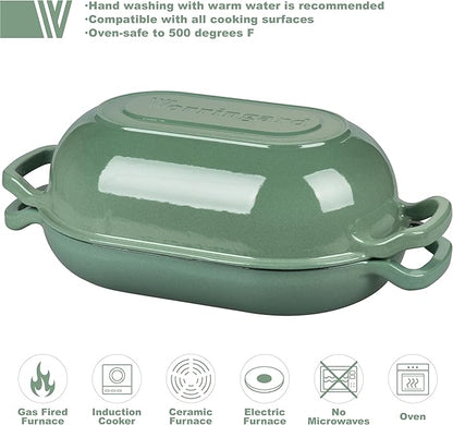 VORRINGARD Enameled Cast Iron Sourdough Bread Oven, Dutch Oven, Loaf Cast Iron Bread Pan for Homemade Bread Baking, Meatloaf Pan with Lid, 5QT, Sage Green