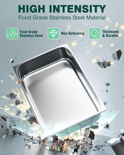 WantJoin Steam Table Hotel Pans 1/1 Full Size 4 Inch Deep 6 Pack, Stainless Steel Metal Tray Sets Food Storage Container for Restaurant Chafing Dishes Commercial Buffet Catering Supplies