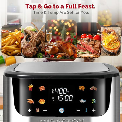 New 8.5QT Air Fryer with Color Touchscreen and 8 Presets, Large Family Size Airfryer with Visual Window for Fast Healthy Cooking, Reheat, Dishwasher Safe, Gift Box Included, Stainless Steel