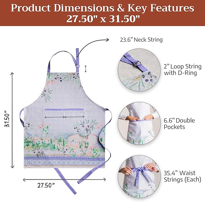 Maison d' Hermine 100% Cotton Apron for women with Pocket Kitchen Chef Apron for Men Cooking Spring Summer