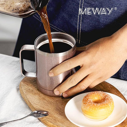 MEWAY 12oz Coffee Mug With Handle 2 Pack Bulk,Stainless Steel Insulated Travel Tumblers With Sliding Lid,Double Wall Vacuum Camping Cup for Hot & Cold Drinks Tea (Rose Gold,Set of 2)