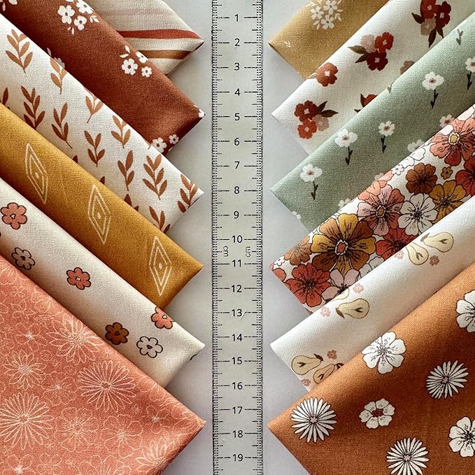 Vintage Floral Patchwork Cotton Fabric Set – 60 Pre-Cut Squares, 20×20 cm (8×8 inch), 100% Cotton, Eco Digital Print, Made in Türkiye