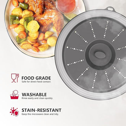 WVM Microwave Splatter Cover Vented for Food with Hook Hole, Splatter Guard & Colander Kitchen Gadget for Food, Meal Prep, Dark Grey, M(11"x3.26")-Pack of 1