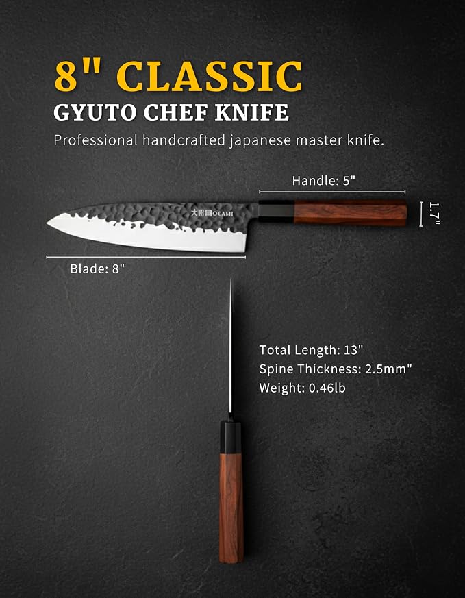 Classic Chef Knife 8 Inch – Japanese AUS 8 Steel Gyuto Knife, Ultrasharp & Perfectly Balanced Kitchen Knife with Rosewood & Ebony Handle for All Your Kitchen Tasks