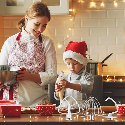 3-Piece Mixer Attachment Kit for KitchenAid 4.5/5 QT Tilt-Head Mixers, Stainless Steel K45WW Wire Whip, K45DH Dough Hook & K45B Coated Flat Beater, Baking Essentials Set, Dishwasher Safe