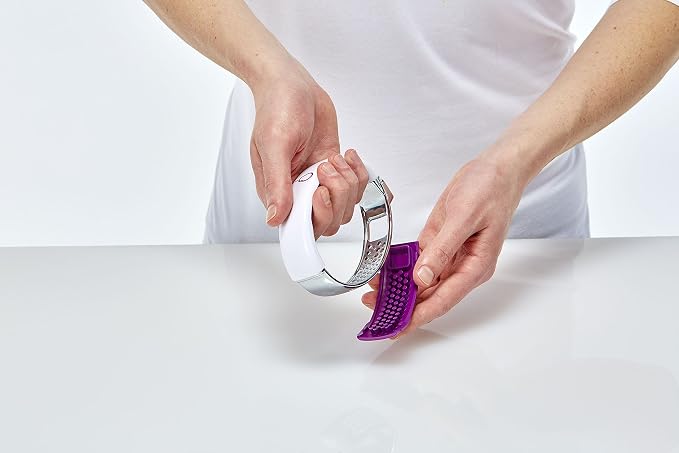 Crisp Garlic Press Rocker - Stainless Steel Garlic Crusher Mincer - Ergonomic Handle Garlic Cloves Grater, Squeezer - Kitchen Gadget Food Grade Chopper, Grinder, Peeler - Easy Clean (White/Purple)