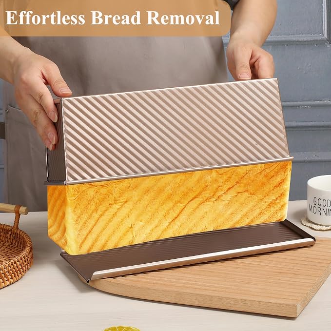 SS&CC Pullman Loaf Pan with Lid 13x4 | 2.2lb Carbon Steel Bread Pan for Homemade Sourdough & Sandwich Bread | Nonstick Bakeware, Heavy Duty & Easy Clean (Gold, 2.2lb)