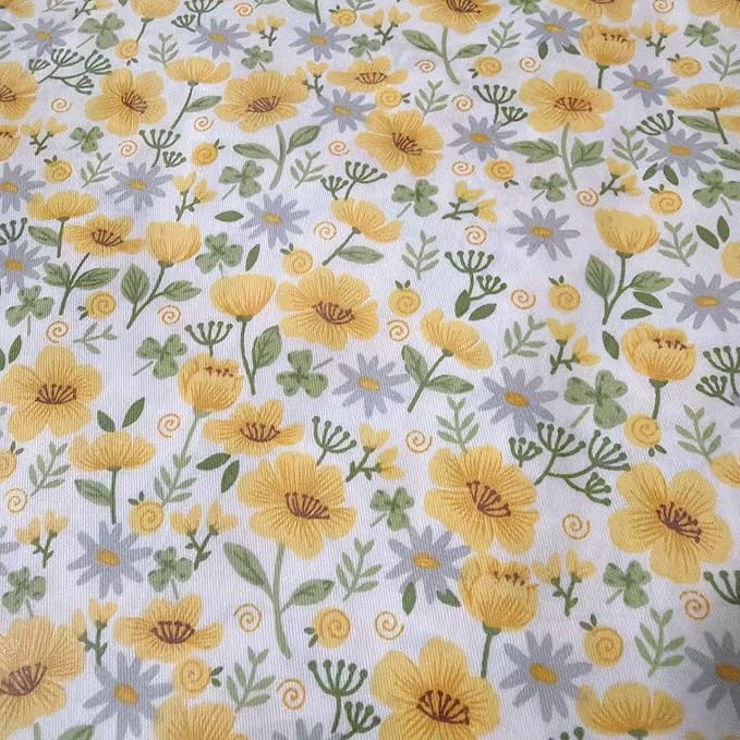 Light Weight Natural Cotton Fabric by the Yard DIY Making Supplies Quilting Patchwork Fabric Fat Quarter Bundles DIY for Quilting Cotton Patchwork Cushions (Yellow Flowers B, 1 Yard)