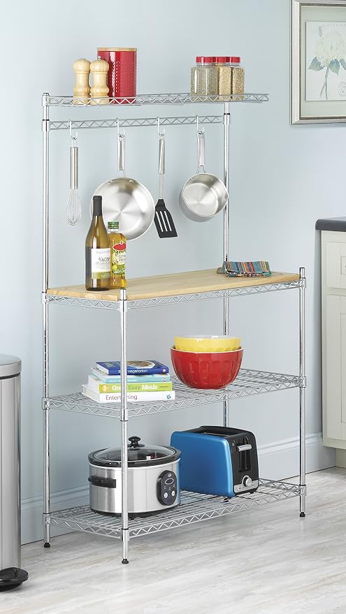 Whitmor Supreme Baker’s Rack with Food Safe Removable Wood Cutting Board - Chrome