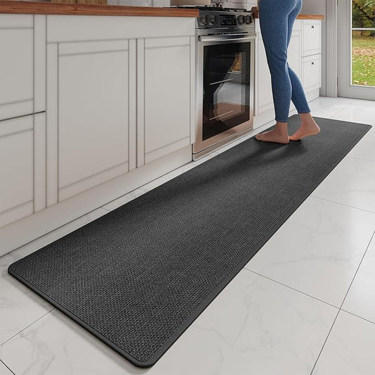 YDKGL Kitchen Mats for Floor, Super Absorbent Kitchen Rugs Non Slip Washable, Soft Imitation Linen Braided Kitchen Runner Rug, Standing Mat Kitchens Sink Mat, Easy to Clean, Black 17x95