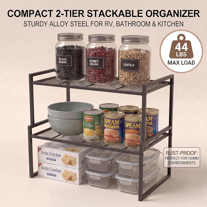 Set of 2 Cabinet Organizers 12.6''W 44 LBS Load Capacity Heavy Duty Kitchen Pantry Shelves Counter Countertop Storage Racks