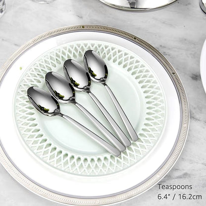 KEAWELL Premium Aline 8-Piece 6.4 inch Spoon Set – 18/10 Stainless Steel Silverware with Mirror Polish, Dishwasher Safe for Table Setting and Entertaining (8, Teaspoons)