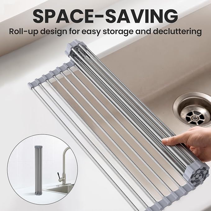 Sink Drying Rack, 17.5" X 11.8", Roll Up Dish Drying Rack for Kitchen, Gray
