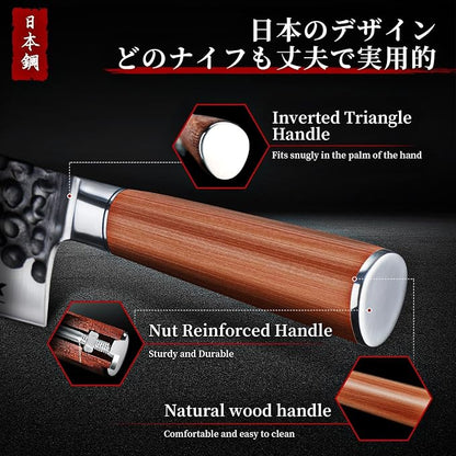 Huusk Japanese Kitchen Knife Set of 3, Professional Chef Knives Set for Kitchen, Sharp Cooking Knife Sets with Nakiri, Gyuto & Paring Knives, High Carbon Steel Sharp Cutting Knifes, Men Women Gifts