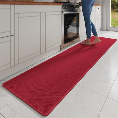 YDKGL Kitchen Mats for Floor, Super Absorbent Kitchen Rugs Non Slip Washable, Soft Imitation Linen Braided Kitchen Runner Rug, Standing Mat Kitchens Sink Mat, Easy to Clean, Red 17x95