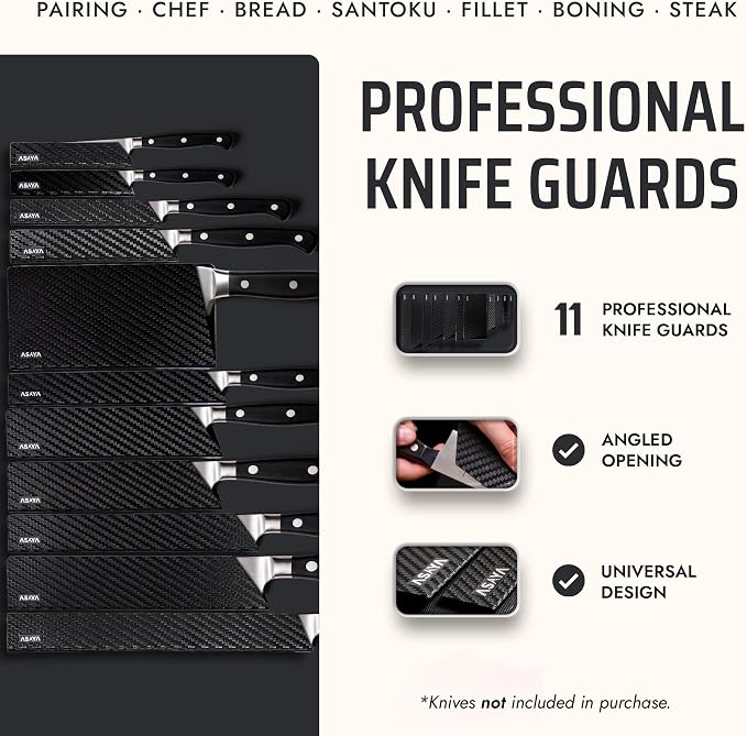 Asaya Professional Chef Knife Edge Guards – 11 Piece Knives Universal Covers - Extra Strength ABS Plastic and Food Safe Kitchen Knife Sheath Covers – Knives Not Included