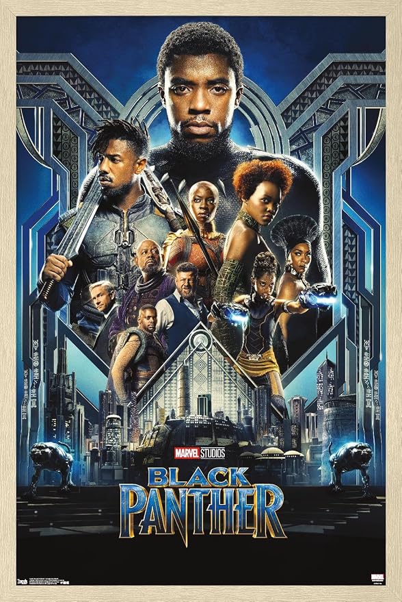 Marvel Black Panther - Group One Sheet Wall Poster, 22.4L" x 14.7W", Blonde Framed Version