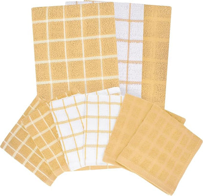 Ritz Premium 3-Pack Kitchen Towel & 6-Pack Dish Cloth Set - Highly Absorbent, Super Soft, Long-Lasting, 100% Cotton Terry Drying Cleaning Cloths, Straw