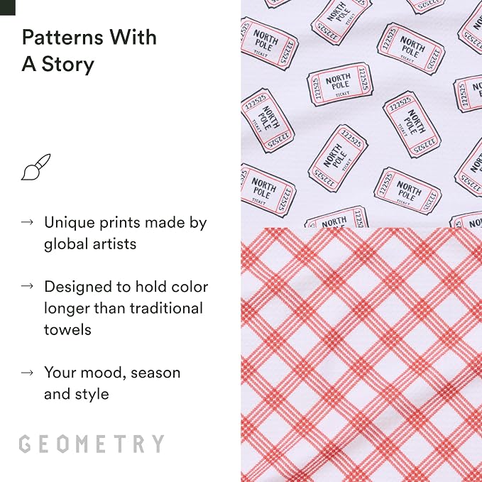 GEOMETRY Christmas Kitchen Towels - Quick Dry Microfiber Cloth Dish Towels for Kitchen Drying - Premium Quick Dry Towel 2-Pack Set - Polar Express