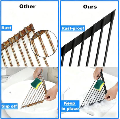 Triangle Roll Up Dish Drying Rack Over The Sink, Anti-Rust with Full Silicone-Coated Stainless Steel Frame Fits, Organizer for Kitchen
