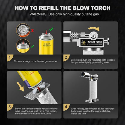 RAVS Butane Torch Lighter Refillable, White Kitchen Torch with Adjustable Flame, Premium Metal Creme Brulee Torch for Baking, Welding, Cooking Torch Butane Not Included