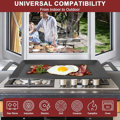 Carbon Steel Griddle - Professional Cookware Griddle Pan for Induction, Stove Top, Gas Grill, Cooktop, Electric and more, 24" x 10" NonStick Flat Top Griddle Plate Skillet, Indoor/Outdoor Use