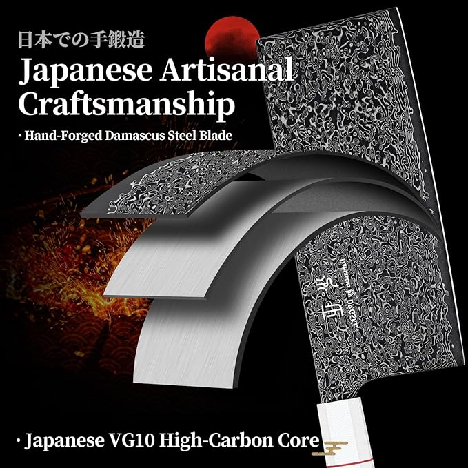 DRGSKL Damascus Meat Cleaver Knife - VG10 Butcher Knife for Meat Cutting - Kitchen Knives for Chopper Big Vegetables - Japanese G10 Handle - with Gift Box