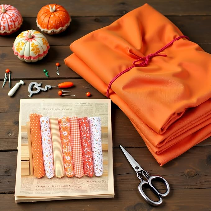 7Pcs Orange Cotton/Polyester Fabric Bundle Squares Patchwork DIY Sewing Scrapbooking Quilting Floral Dot Pattern Fabric 10" x 10" (25cm x 25cm) Arts, Crafts and Sewing