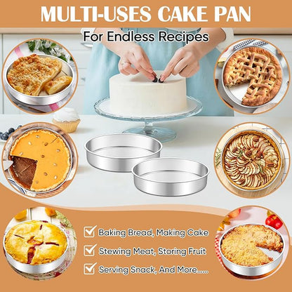 TeamFar 9 Inch Cake Pan Set of 3, Stainless Steel Round Layer Cake Baking Pans Tins for Birthday Wedding, Non-Toxic & Heavy-Duty, Mirror Finish & Leak Proof, Oven & Dishwasher Safe
