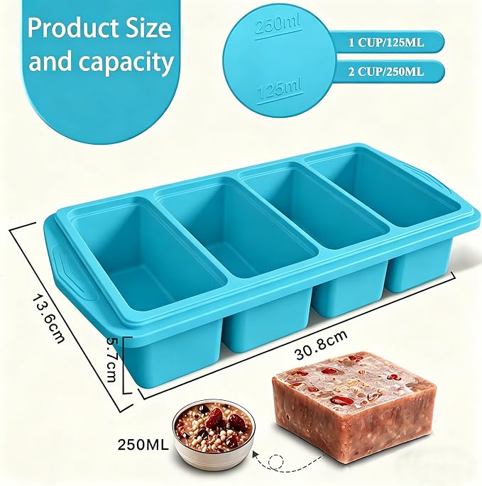 2 Pack Silicone Freezer Molds With Lids,1 Cup Silicone Freezer Tray With Lids for Easy Meal Prep Container and Kitchen Storage Solution Perfect for Storing Soup, Sauces, Leftovers and More