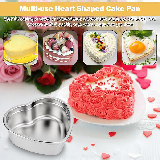 6 Inch Heart Cake Pan Set of 2, Nonstick Heart Shaped Cake Pans for Layer cakes, Durable Stainless Steel Cake Baking Pans Tins for Valentine's Day/Thanksgiving/Wedding/Anniversary, Dishwasher Safe