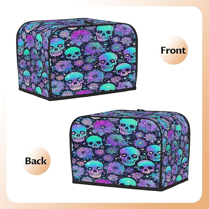4 Slice Skull Psychedelic Purple Toaster Cover Waterproof Dust Fingerprint Bread Machine Cover Washable Kitchen Appliance Protector For Home Kitchen Bakeware Table Decor Women Gifts