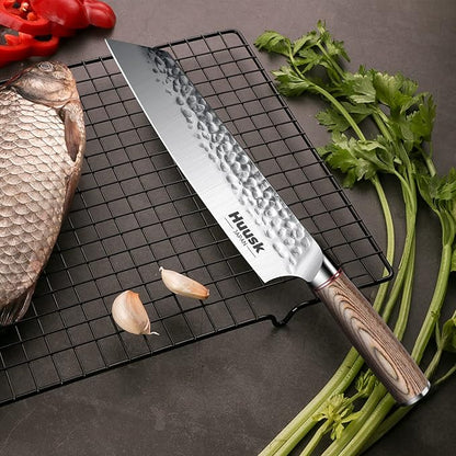Huusk Japanese Chef Knife for Home & Kitchen - 8" Japanese Kiritsuke Knife for Sushi Fish Meat, Ultra Sharp Cooking Knifes, High Carbon Stainless Steel & Pakkawood Handle, Gift Idea for Men Women