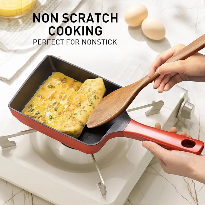 5-Piece Kitchen & Cooking Utensils Set - Natural Acacia Wood Material Includes Salad Spoons, Spaghetti Spoon, Salad Fork, Flat Spatula,Slotted Spatula- Essential Wooden Utensil Set for Cooking