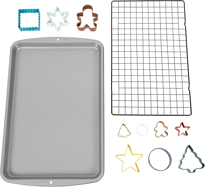Wilton Christmas Cookie Baking Set, 12-Piece Kit with Non-Stick Cookie Sheet, Cooling Rack & Holiday Cookie Cutters for Baking Fun