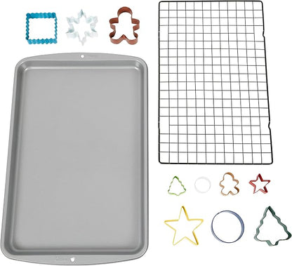 Wilton Christmas Cookie Baking Set, 12-Piece Kit with Non-Stick Cookie Sheet, Cooling Rack & Holiday Cookie Cutters for Baking Fun