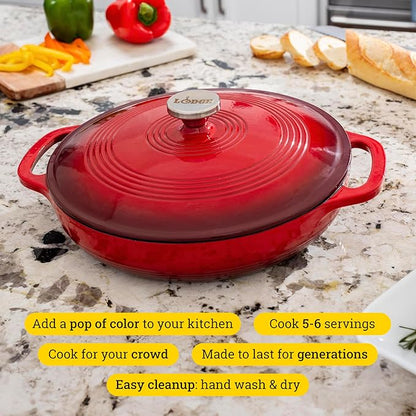 Lodge Essential Enamel Braiser 3.5 Quart - Refrigerator- & Oven-Safe up to 500° F - Heat-Retaining, Induction-Safe & PFAS-Free Enamel Cookware - Island Spice Red