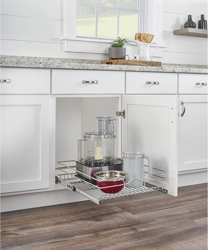 Rev-A-Shelf Steel Wire Pullout Drawer Organizer Shelf for Kitchen Cabinets, Slide Out Storage Basket, Min Opening Width of 14.5", 15" x 20", 5WB1-1520CR-1