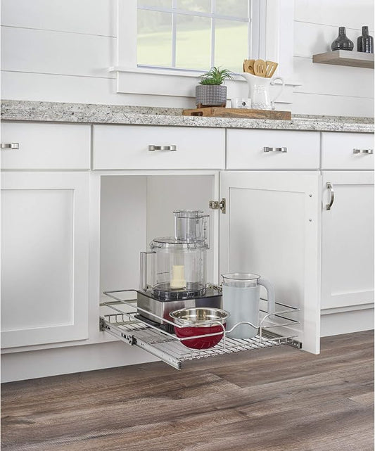 Rev-A-Shelf Steel Wire Pullout Drawer Organizer Shelf for Kitchen Cabinets, Slide Out Storage Basket, Min Opening Width of 14.5", 15" x 20", 5WB1-1520CR-1