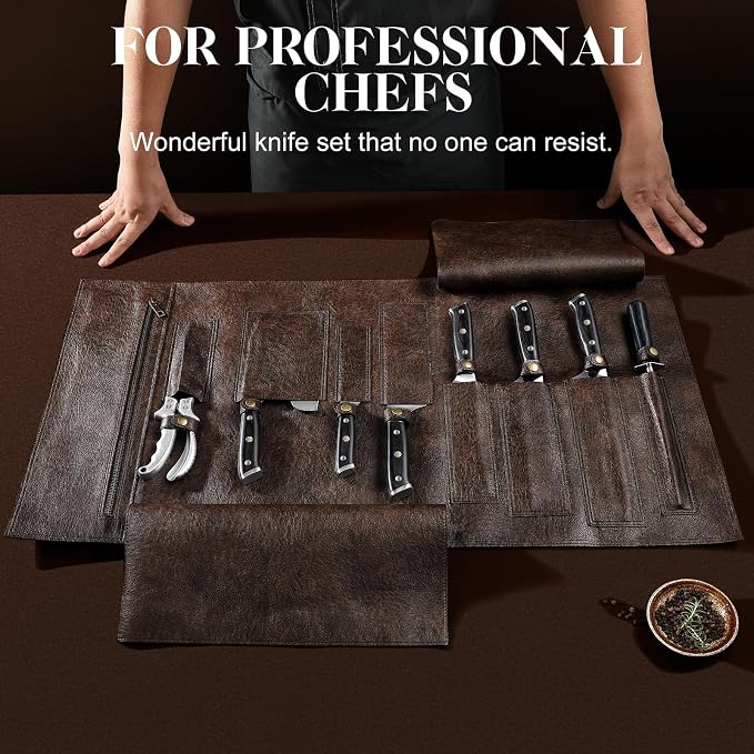 Chef Knife Set, Meat Boning Carving Cleaver Butcher Knife, High Carbon Steel Japan Nakiri Santoku Knife Set with Accessories for Kitchen, BBQ Camping Knives Set with Bag