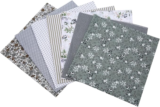 7 pcs 20" x 20" Cotton Fabric DIY Making Supplies Quilting Patchwork Fabric Fat Quarter Bundles DIY for Quilting Cotton Patchwork Cushions (Grey, 20" x 20")