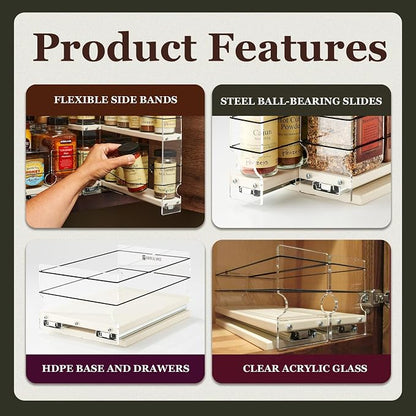 Vertical Spice - Large Pullout Sliding Spice Rack Organizer - 2 Individual 2 Tier Drawers - Premium Rolling Seasoning Holder/Caddy for Hidden Pantry Storage - Made in USA (6.9''W x 10.75" H x 10.6''D)
